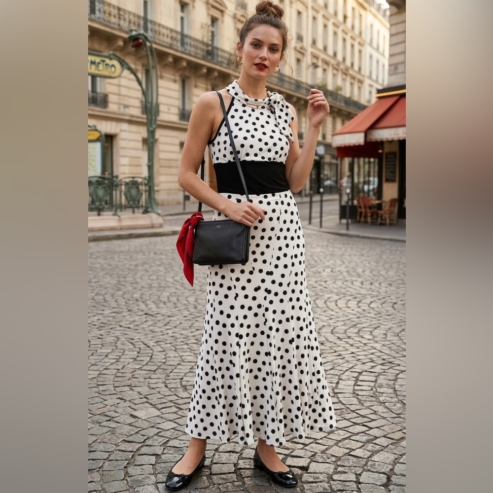 Vintage Joseph Ribkoff Parisian Black/White Polka Dot Set - Stretchy - Fits S:M